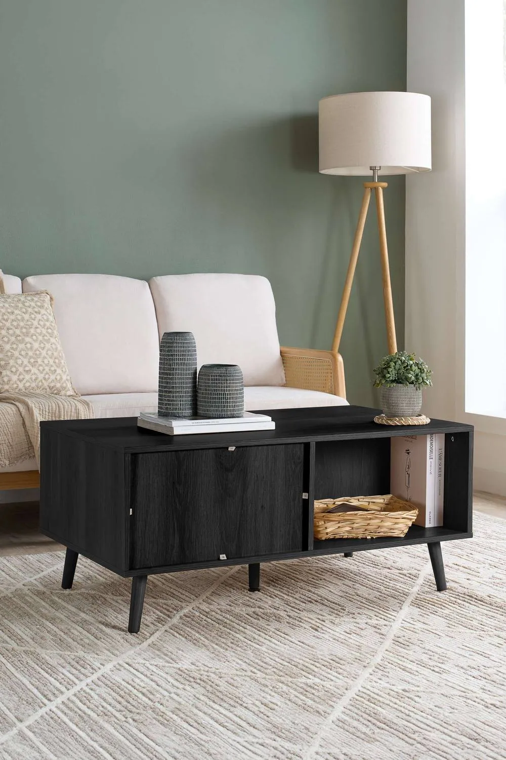Birlea Croxley Coffee Table Black Rattan with Storage 2