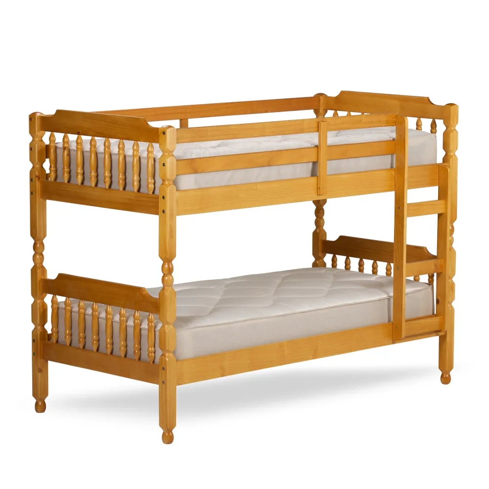 Colonial Honey Pine Wooden Bunk Bed Frame - 2ft6 Single