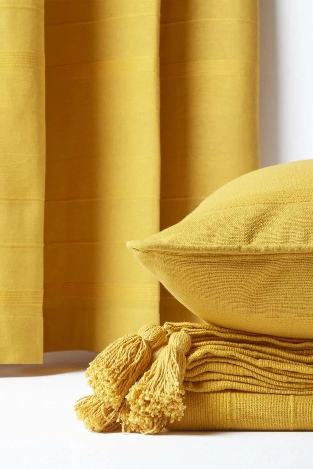 Homescapes Cotton Rajput Ribbed Curtain Pair in Yellow 4