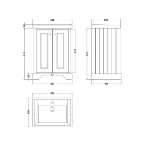 Bayswater Victrion Plummett Grey Traditional Freestanding Vanity Unit & White Recessed Basin - 600mm 2