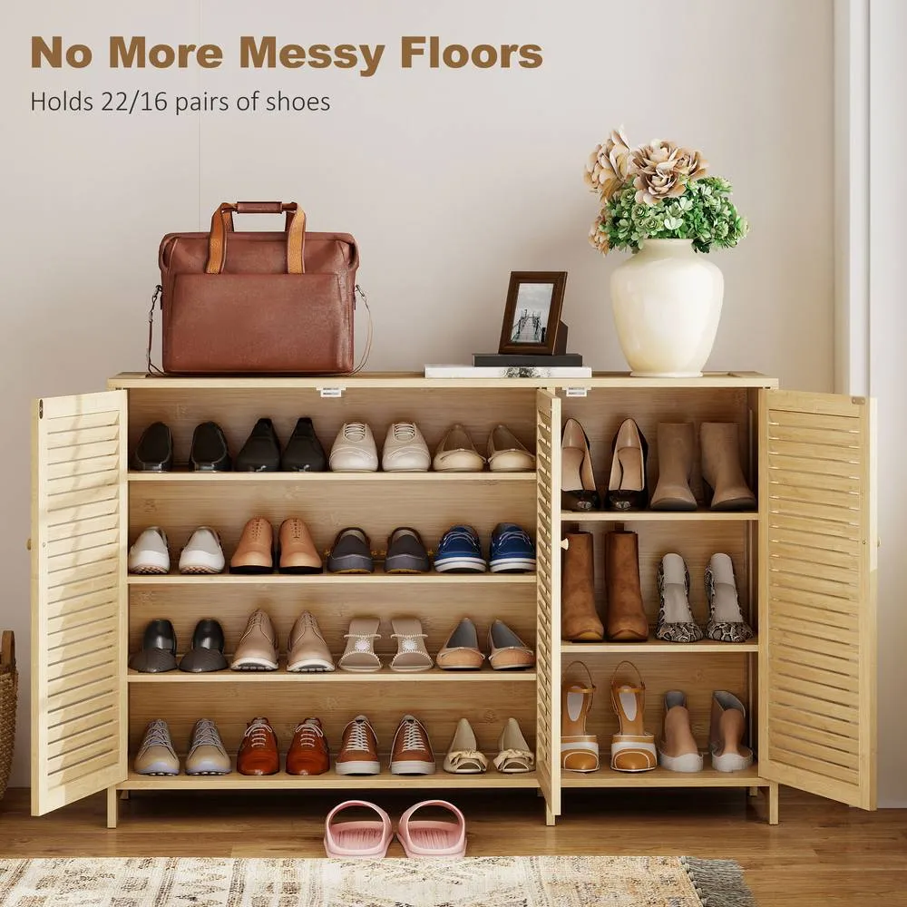 HOMCOM Bamboo Shoe Cabinet with Louvered Doors 18 Pairs Shoe Storage Cabinet in Natural 4