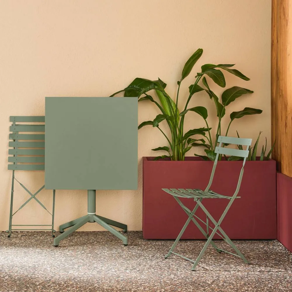 sweeek Square folding metal garden table + 2 seats in Light Green 4