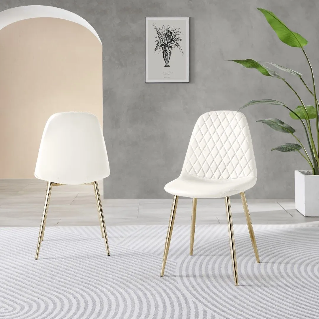 FurnitureboxUK 2x Corona Gold Leg Faux Leather Dining Chair in White 3
