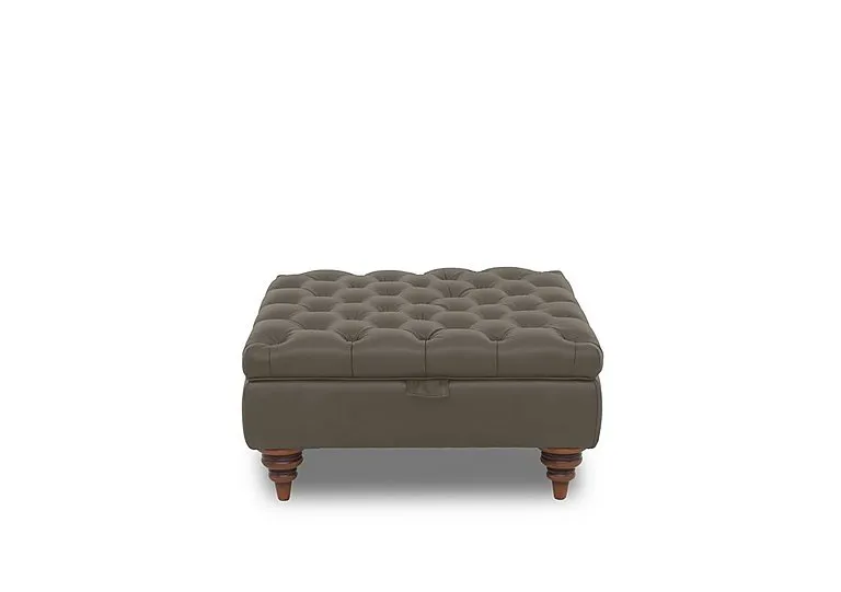 Columbus Leather Large Storage Footstool with Wooden Feet