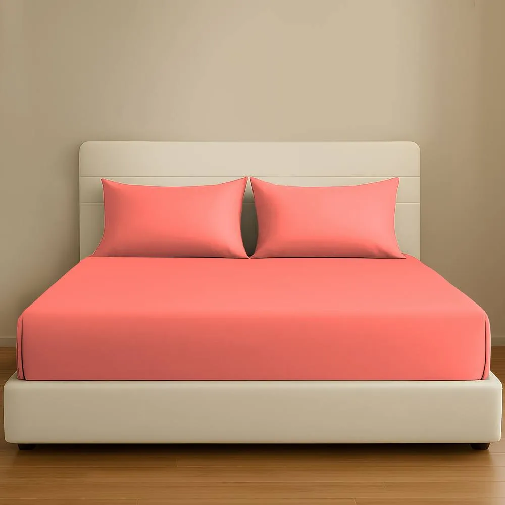 Pamposh 35cm Extra Deep Pocket Egyptian Cotton Fitted Sheet in Coral