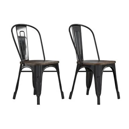 Fusion Black Metal Dining Chairs With Wood Seat In Pair
