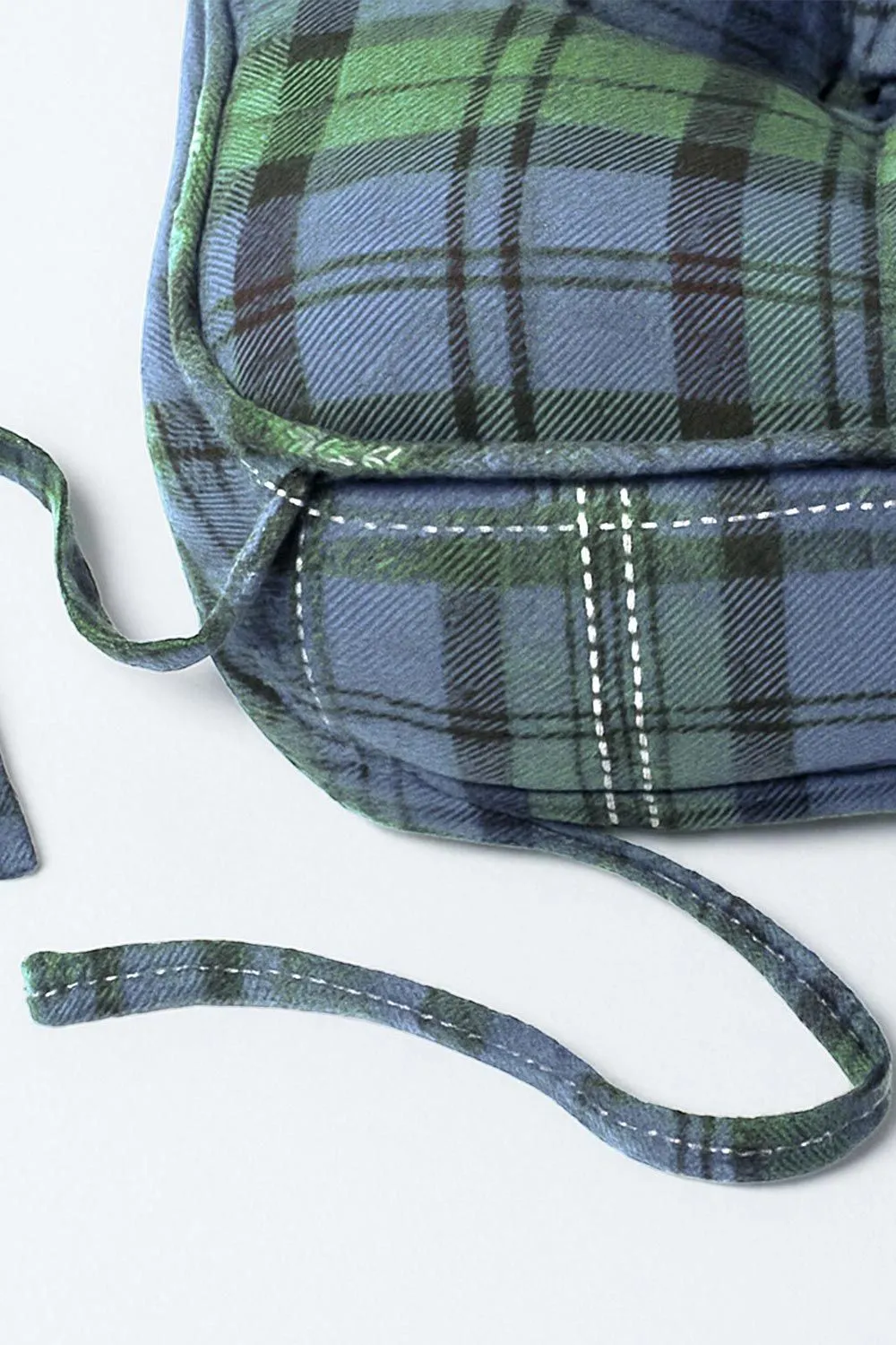 Homescapes Black Watch Tartan Cotton Dining Chair Booster Cushion in Green 4
