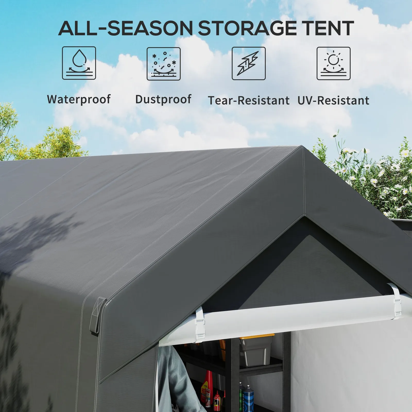 OUTSUNNY 2.1 x 3.6(m) Garden Storage Shed, Waterproof & Heavy Duty Portable Shed in Dark Grey 4