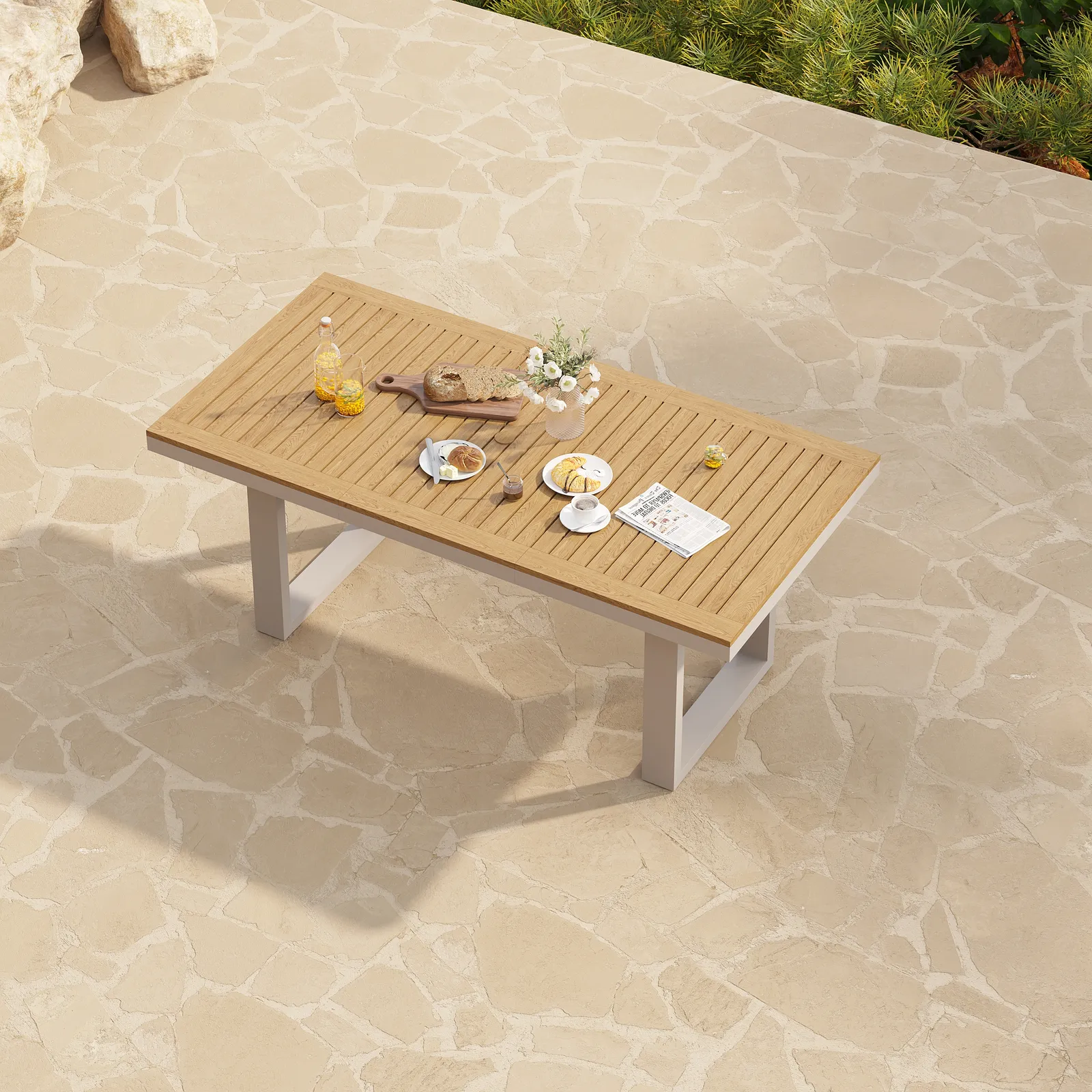 Tevara 6-Person Rectangle Teak & Aluminium Outdoor Patio Dining Table in Sand