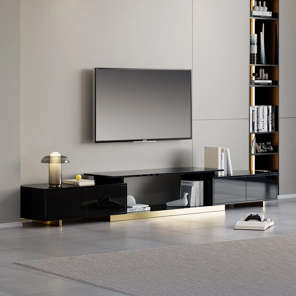 Mordel Modern Rectangle Glossy Black Extendable TV Stand Storage for 160 - 238 cm TV
