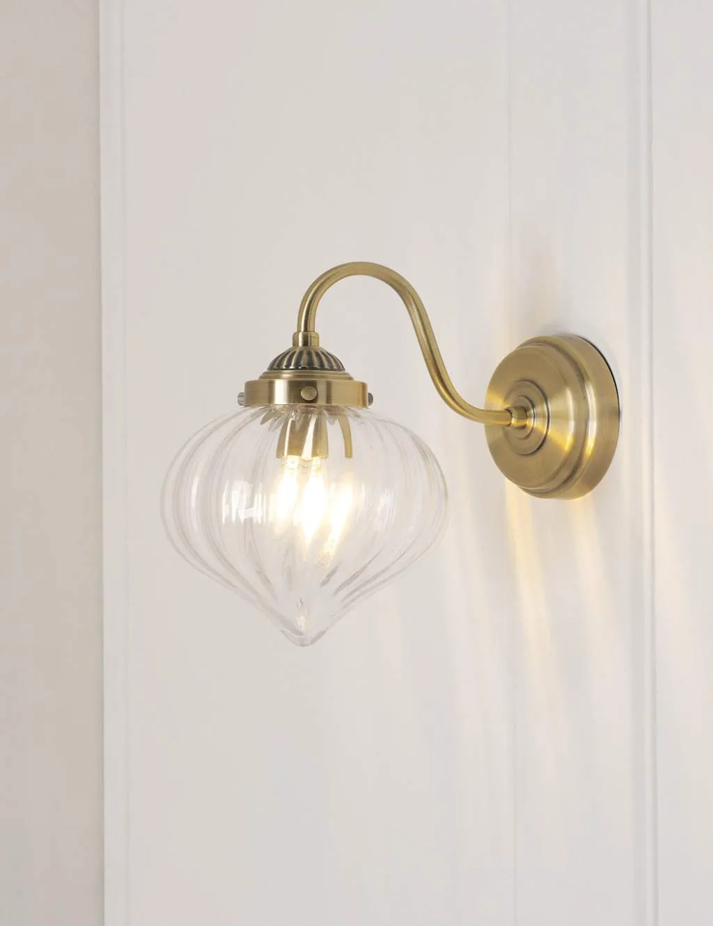 Laura Ashley Whitham Fluted Glass Wall Light Antique Brass