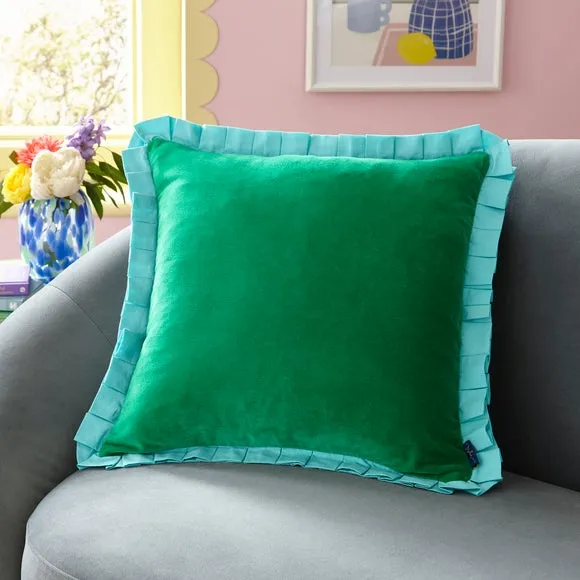 Sophie Robinson Velvet Box Pleat Square Cushion 1