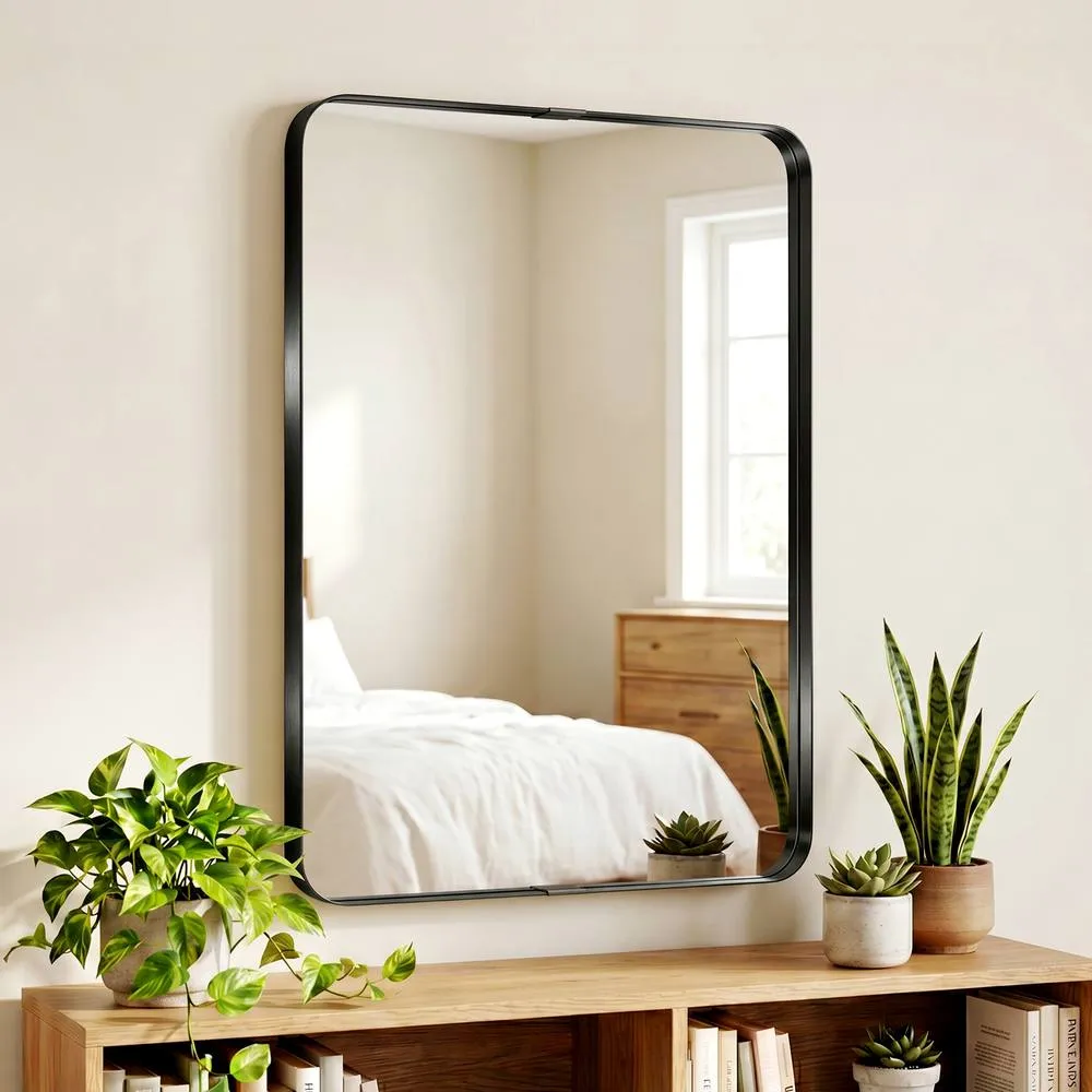 HOMCOM Rectangular Wall Mirror, 90 x 60 cm Wall Mounted Bathroom Mirror in Black
