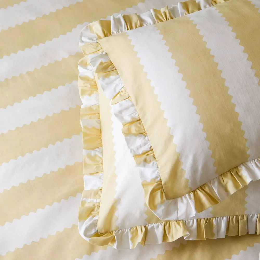 Wylder Birdie Stripe Ruffle Pillowcase Pair in Bright Yellow