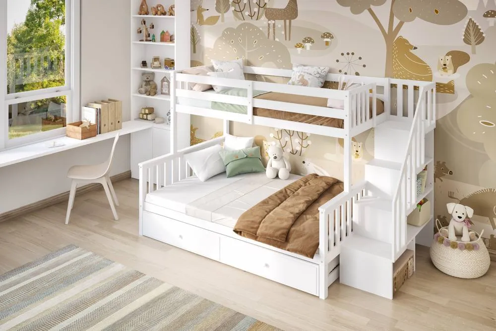 Flair Tag Triple Staircase Bunk Bed with Trundle in White 5