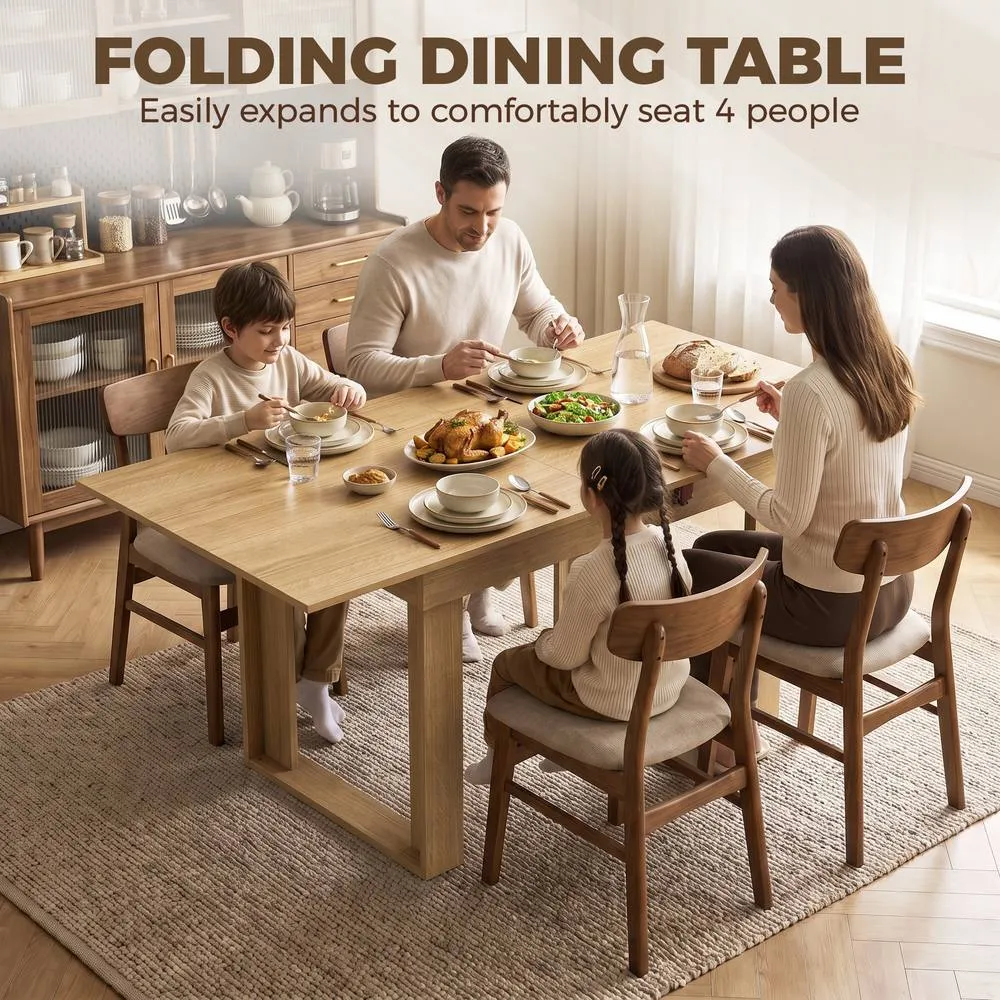 HOMCOM Modern Folding Dining Table for 4 Under-Table Storage 140cm Oak in Natural 4