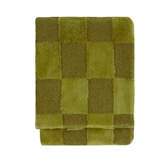 Furn Fur Boucle Check Throw Olive 140 X 180Cm, Green 3