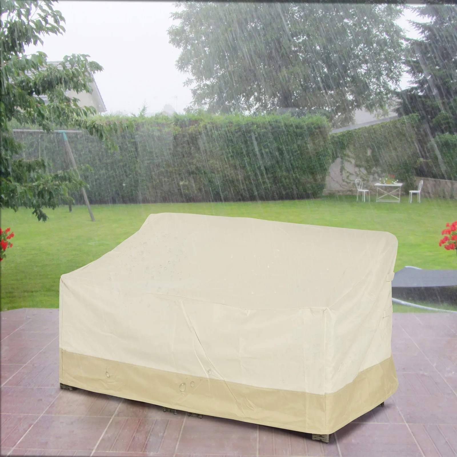 OUTSUNNY Furniture Rain Cover 3 Seater Garden Rattan Chair Bench Waterproof in Beige