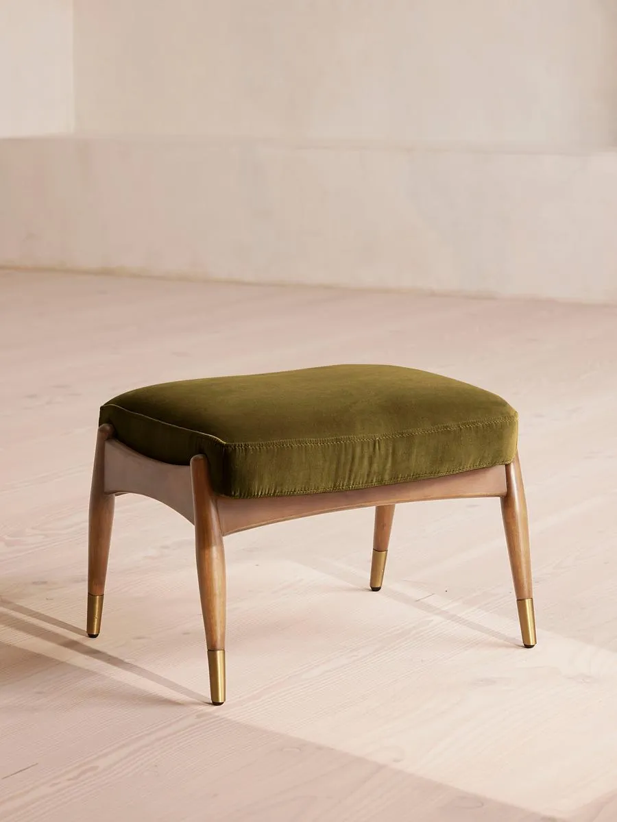 Theodore Oak Footstool Velvet Olive