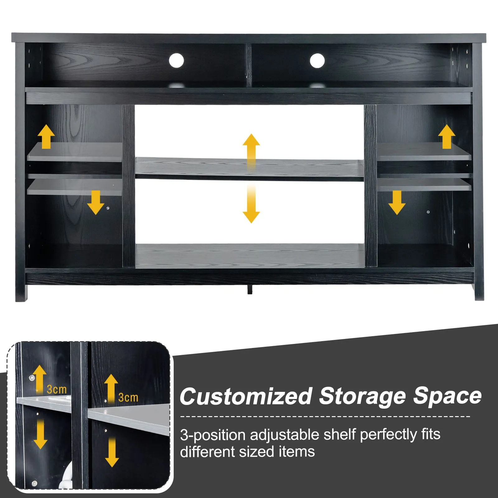Costway Fireplace TV Stand Media Console Table w/ Adjustable Shelf for TVs up to 65" in Black 2