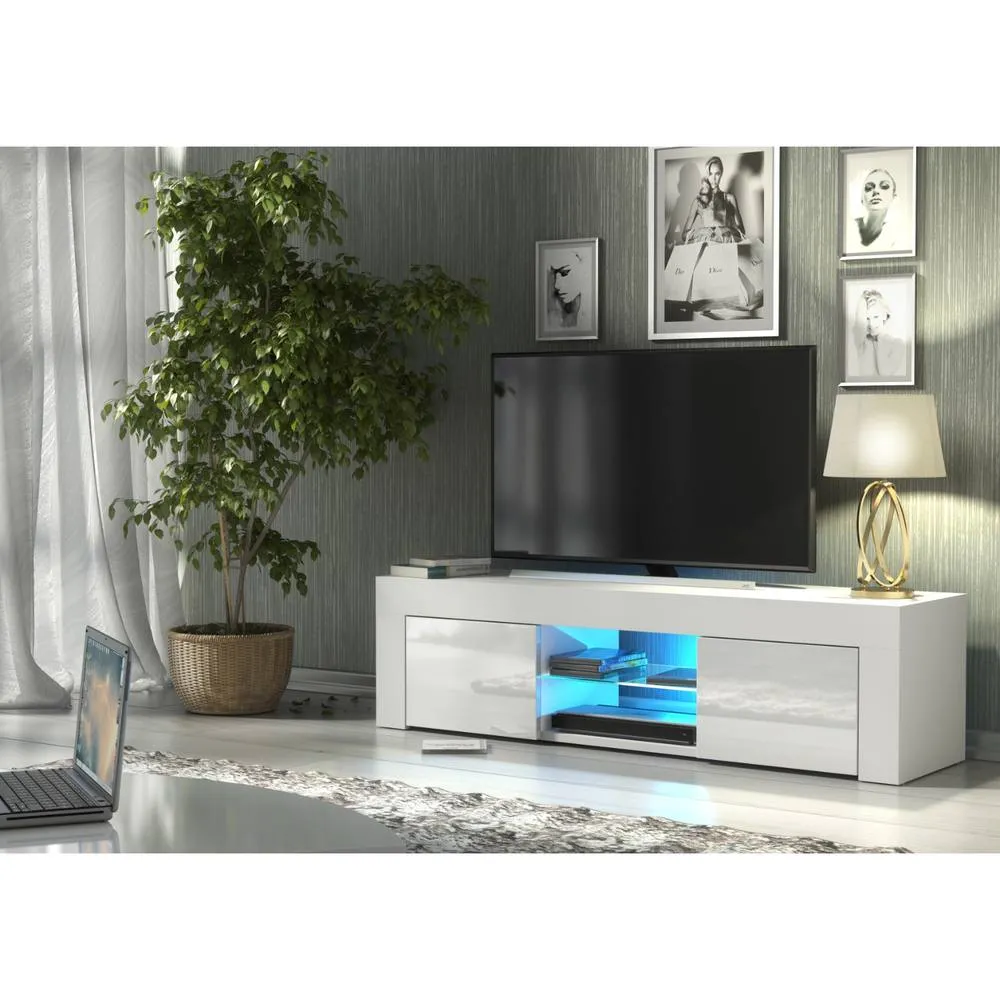 Creative Furniture Loom TV Unit 130cm - White with Gloss Doors & LED Lights 6