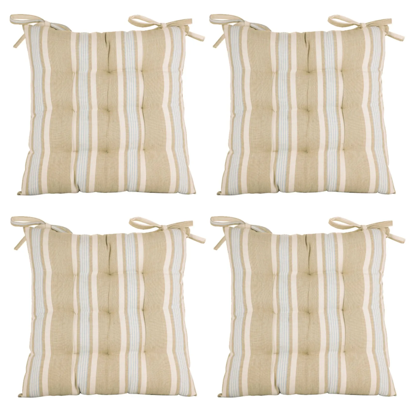 Dibor Set of 4 Striped Indoor Chair Seat Pad Garden Furniture Cushions L40cm x W40cm in Grey