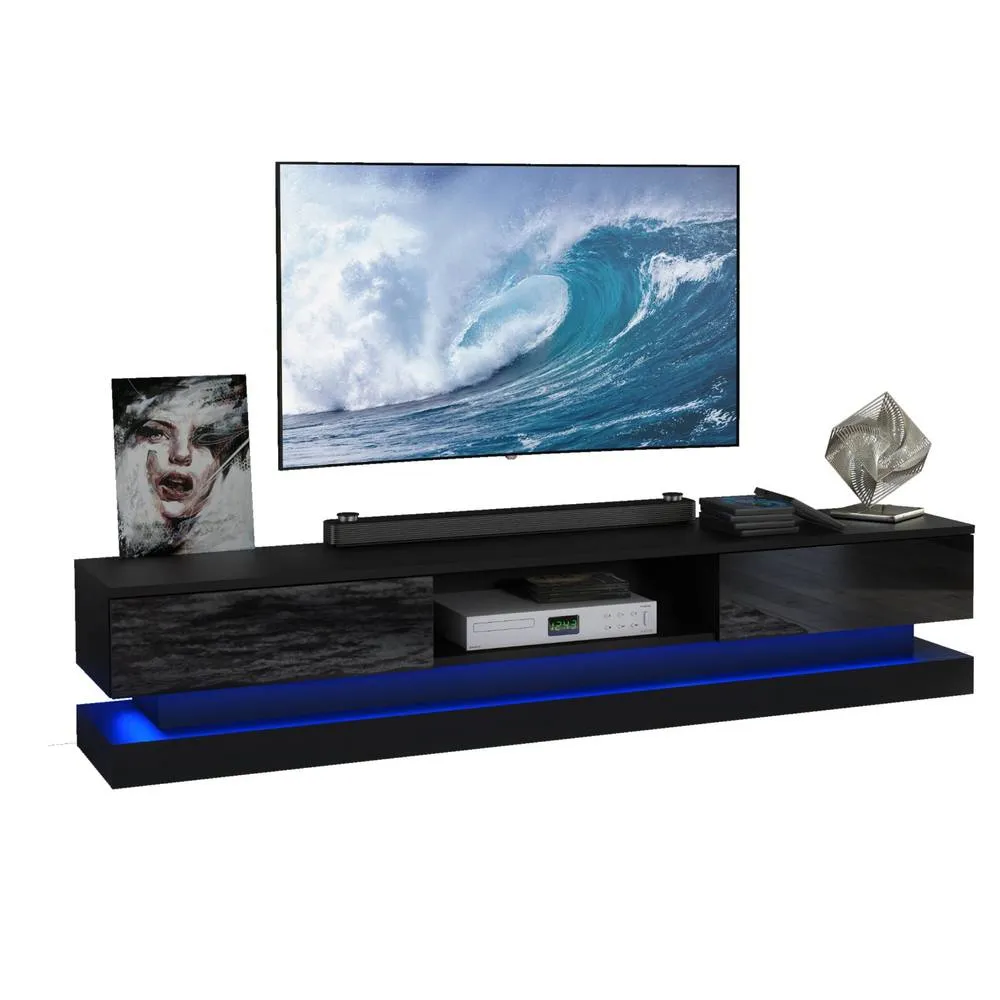 Creative Furniture Bloom TV Unit 180cm - Black with Gloss Doors & LED Lights 3