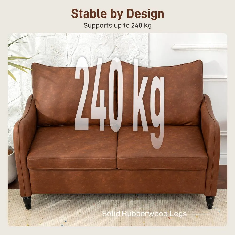 HOMCOM Modern 2 Seater Sofa, PU Leather Upholstered Loveseat Settee in Brown 6