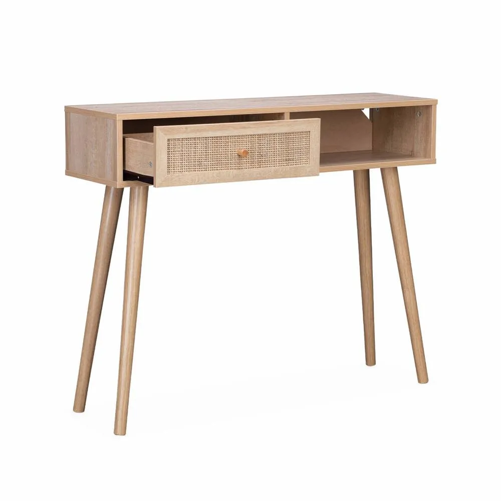 sweeek 100cm wood & cane decor console table in Beige 5