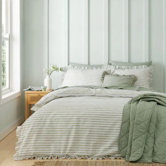 Laylah Frilled Stripe 100% Cotton Duvet Cover & Pillowcase Set 1