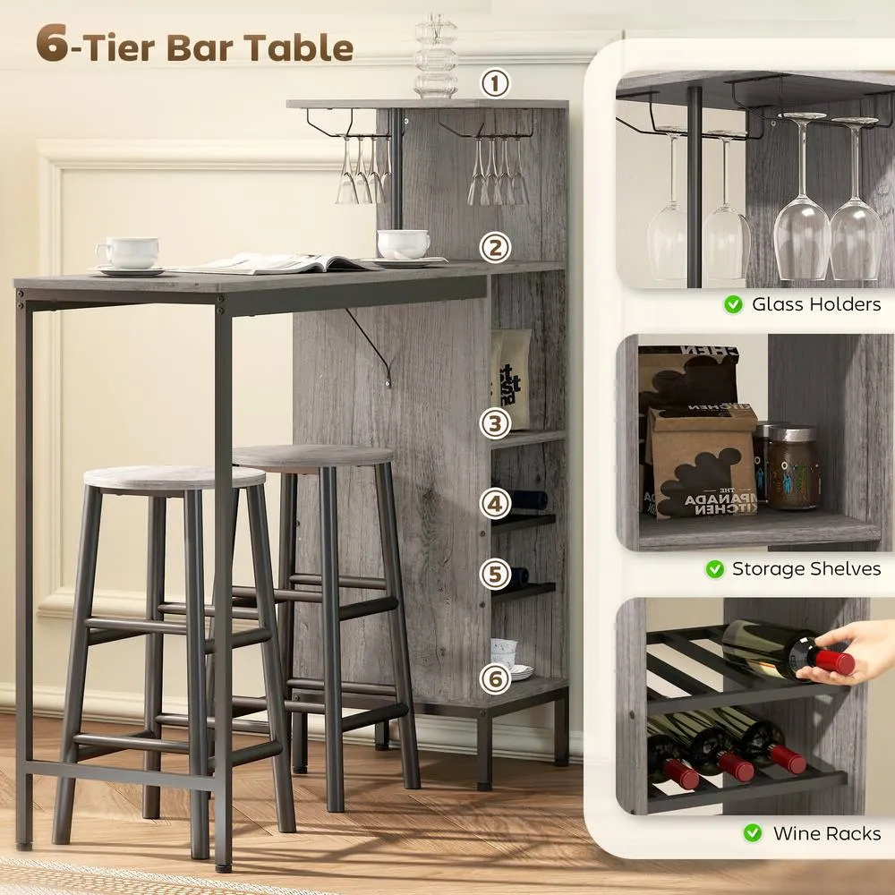 HOMCOM 3 Pieces Dining Room Set, 6-Tier Dining Table & Stools, Natural 4