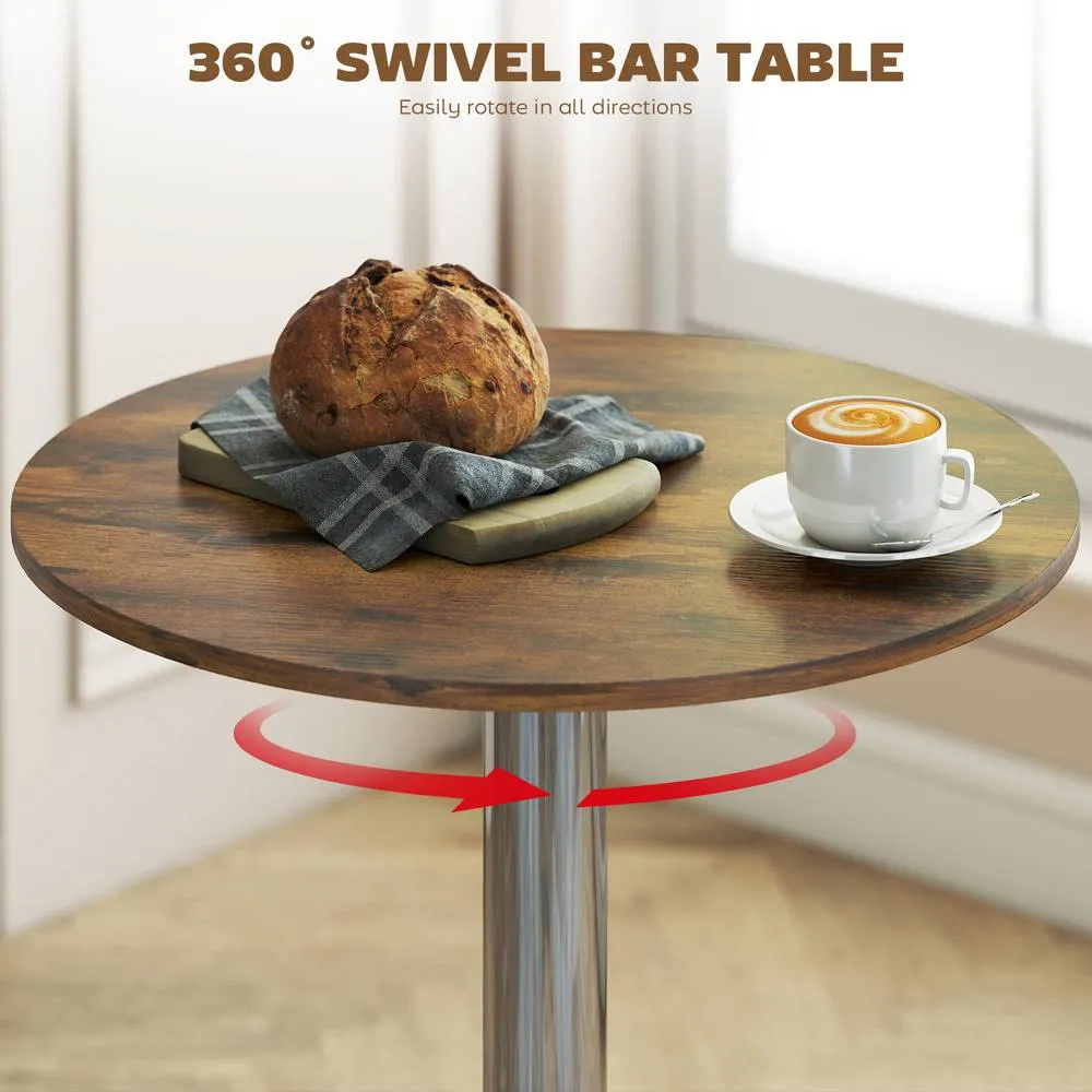 HOMCOM Round Bar Table, Swivel Bistro Table with Adjustable Height in Brown 5