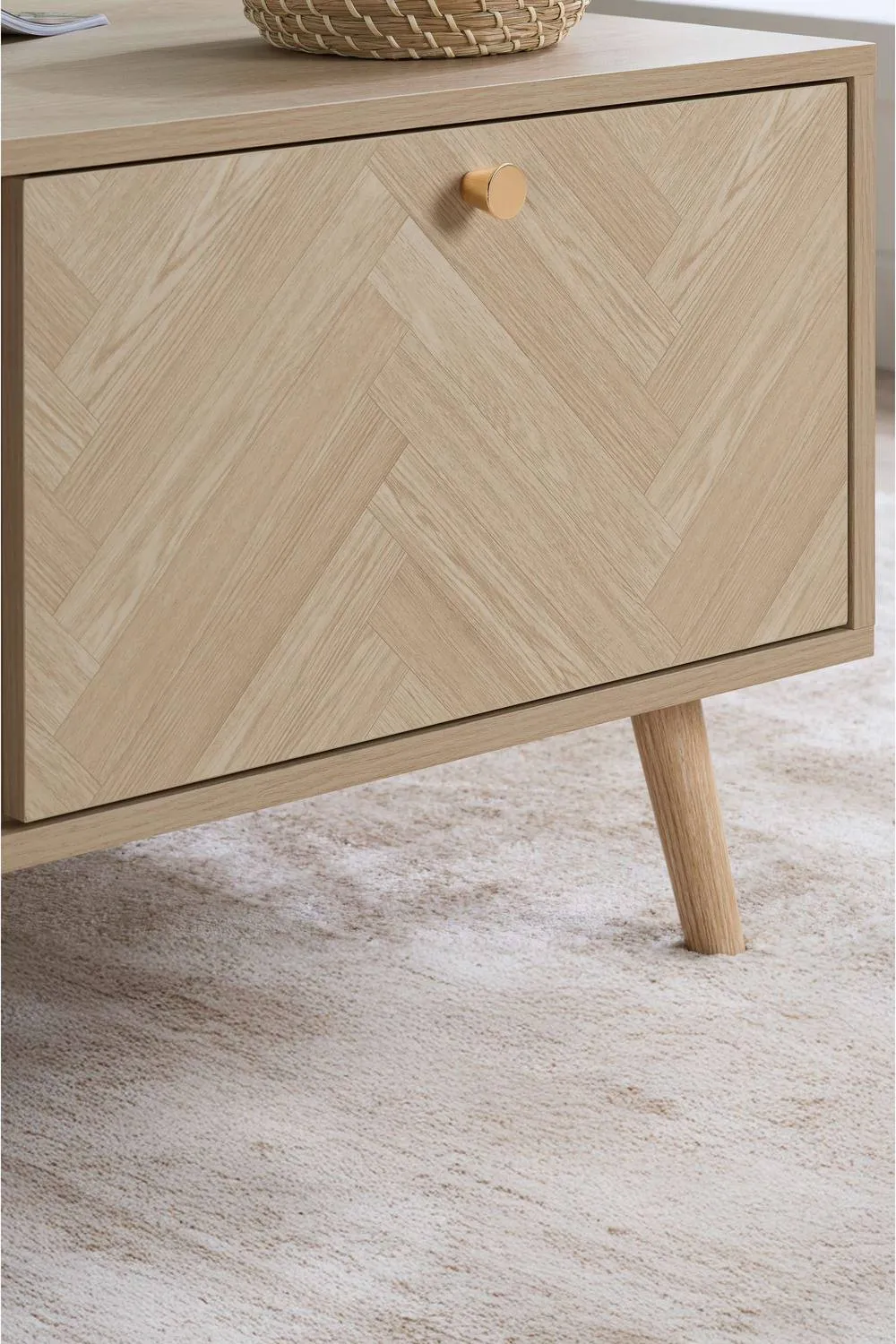 Birlea Herringford 1 Drawer Coffee Table with storage Oak Parquet Design in Brown 3