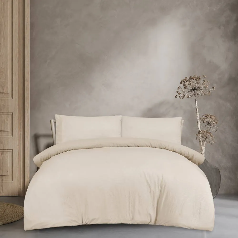 Smart Living Luxury Super Soft Stripe Dobby Duvet Set & Pillowcases in Natural 2