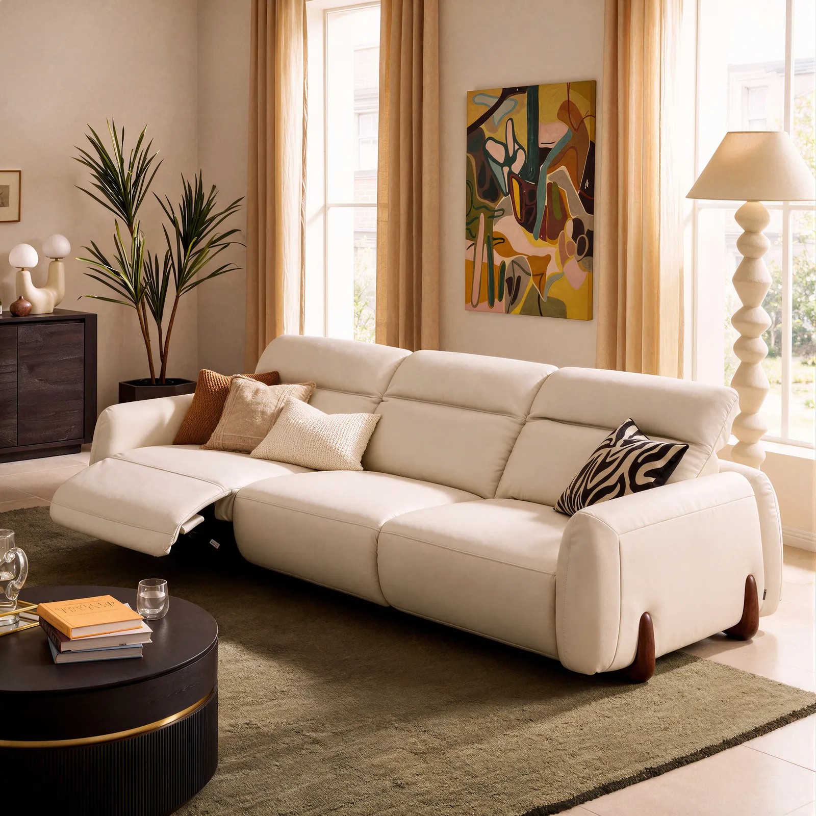 Curva 302cm Genuine Leather Power Reclining Sofa with Adjustable Headrest