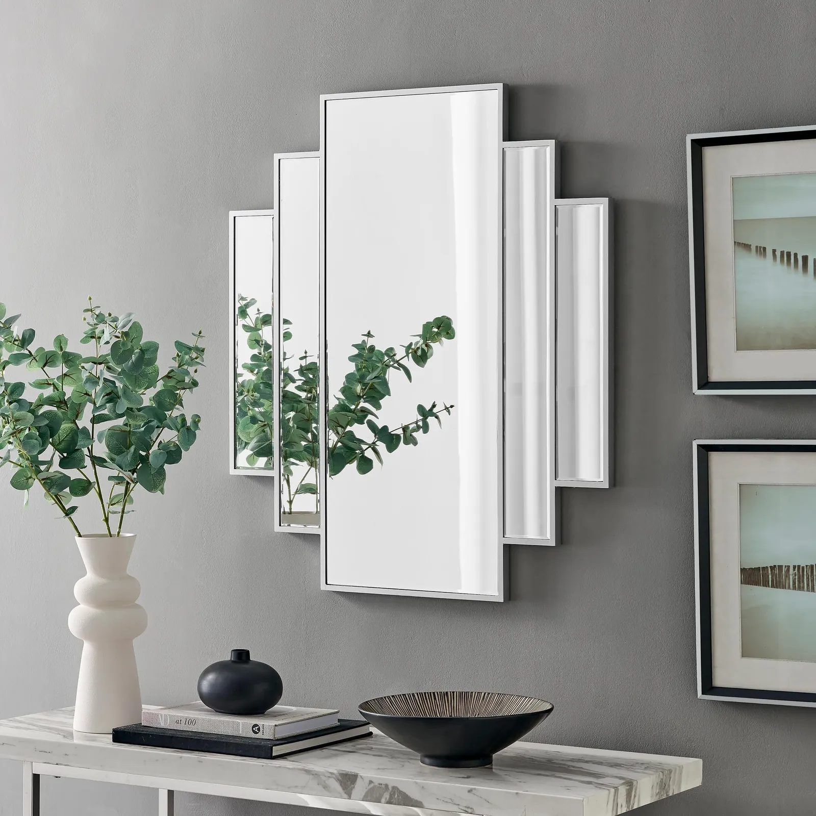 FurnitureboxUK Deco Large 1920s Inspired Silver Framed Wall Mirror