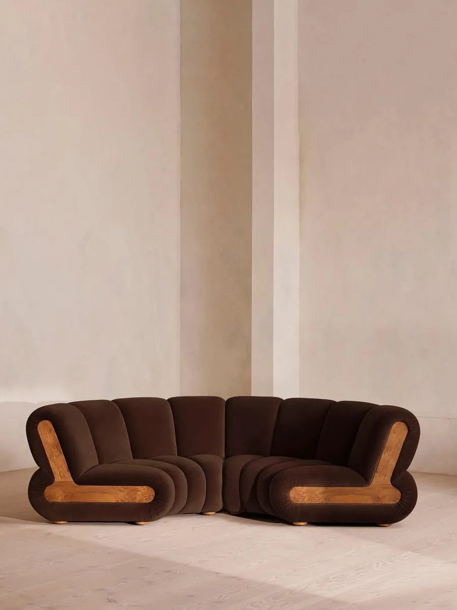 Noelle Modular Curved Sofa, Four Seater, Velvet, Chocolate Brown