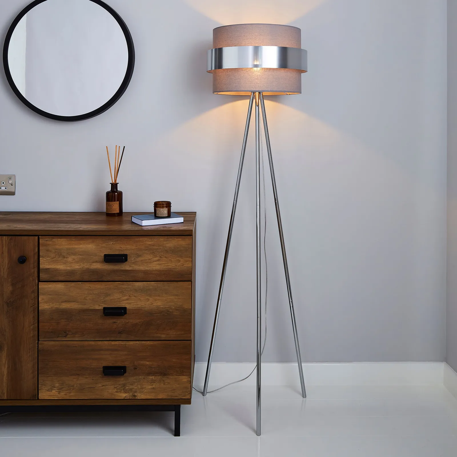 Joey Tripod Grey Floor Lamp Grey