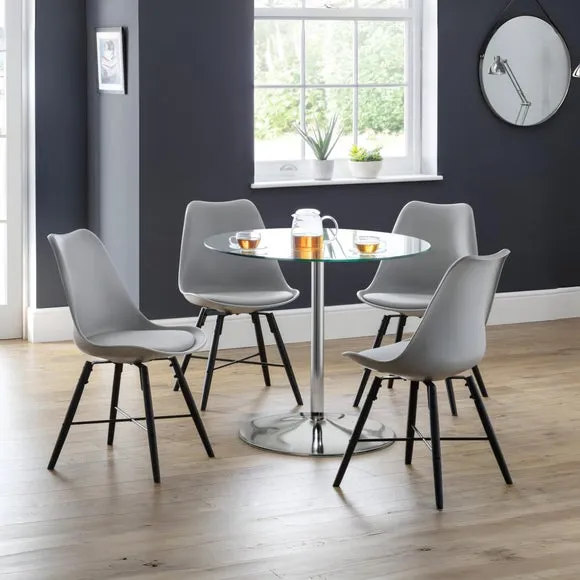 Kudos 4 Seater Round Glass Top Pedestal Dining Table, Silver 5