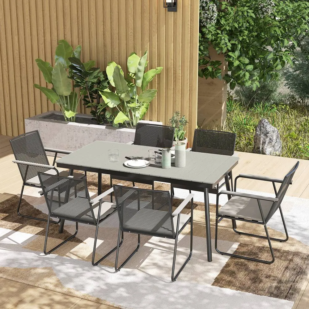 OUTSUNNY 6 Seater Garden Dining Set with Cushions Rattan Backrest in Grey 1