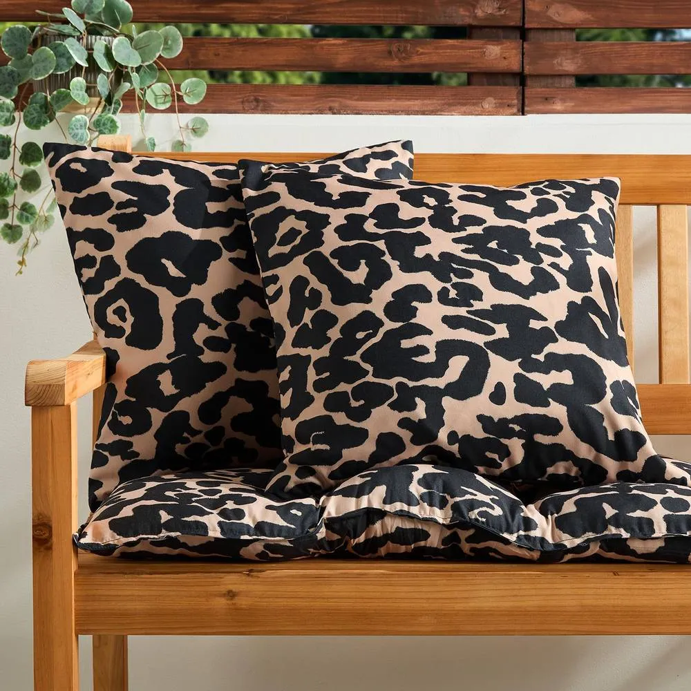 OHS 2 x Animal Print Garden Cushion Covers Outdoor Water Resistant in Natural