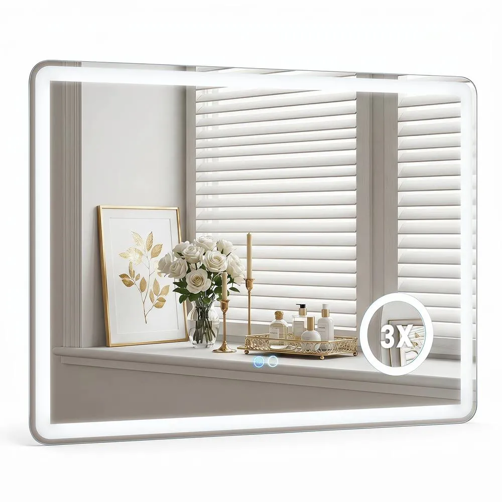 Costway 3X Magnifying Mirror Horizontal Dimmable LED Lighted Bathroom Mirror in Silver