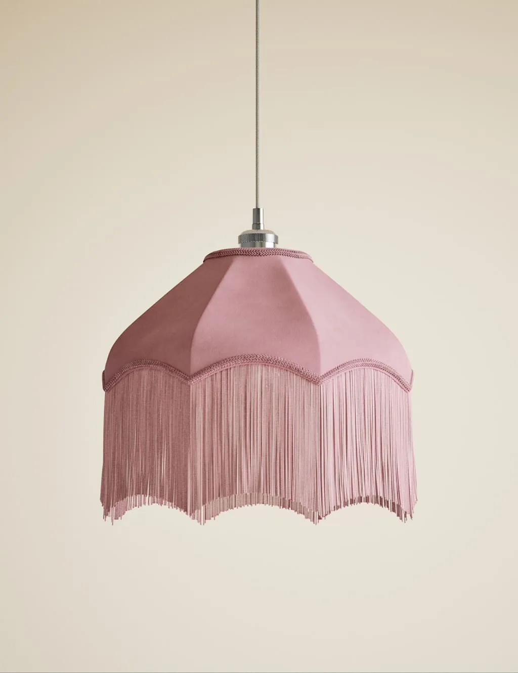 M&S Fringed Velvet Lamp Shade Pink