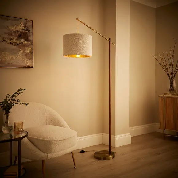 Hazelle Boucle Wooden Arc Floor Lamp 2