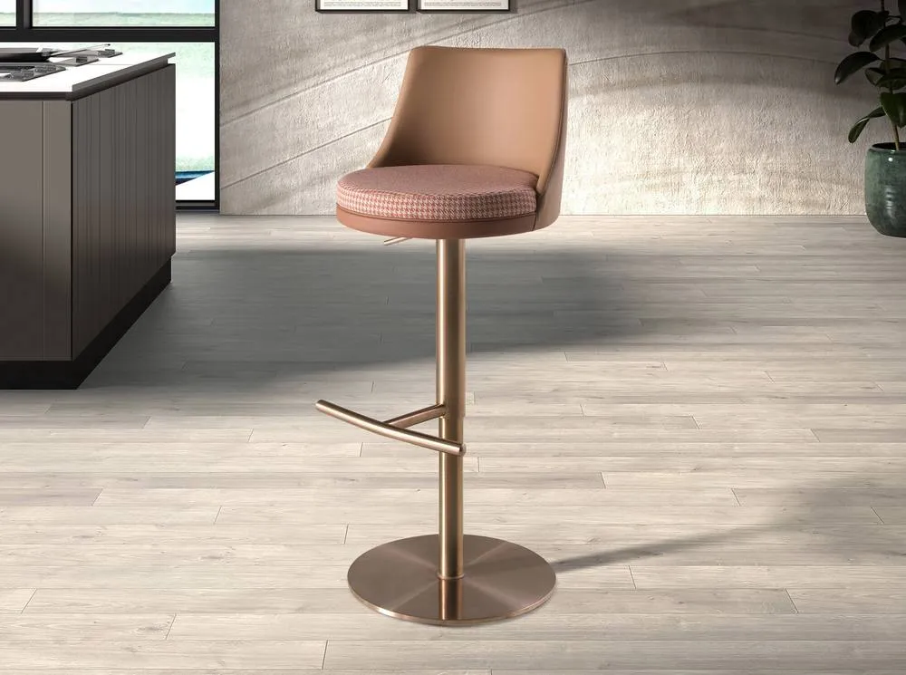 Angel Cerda Fabric Swivel Bar Stool with Leatherette Backrest in Brown 3