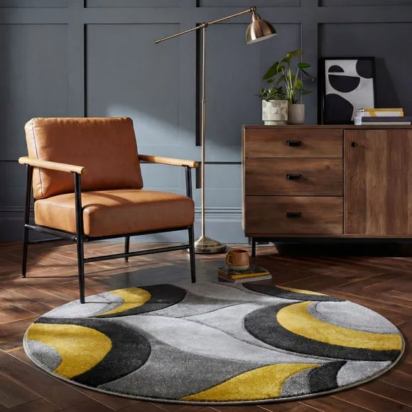 Mirage Demi Abstract Curve Round Rug 1