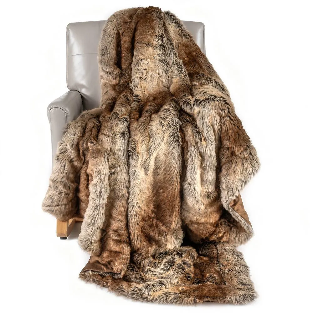 Gymax Soft Plush Throw Blanket 760GSM Fuzzy Faux Fur Decoration Blanket in Brown