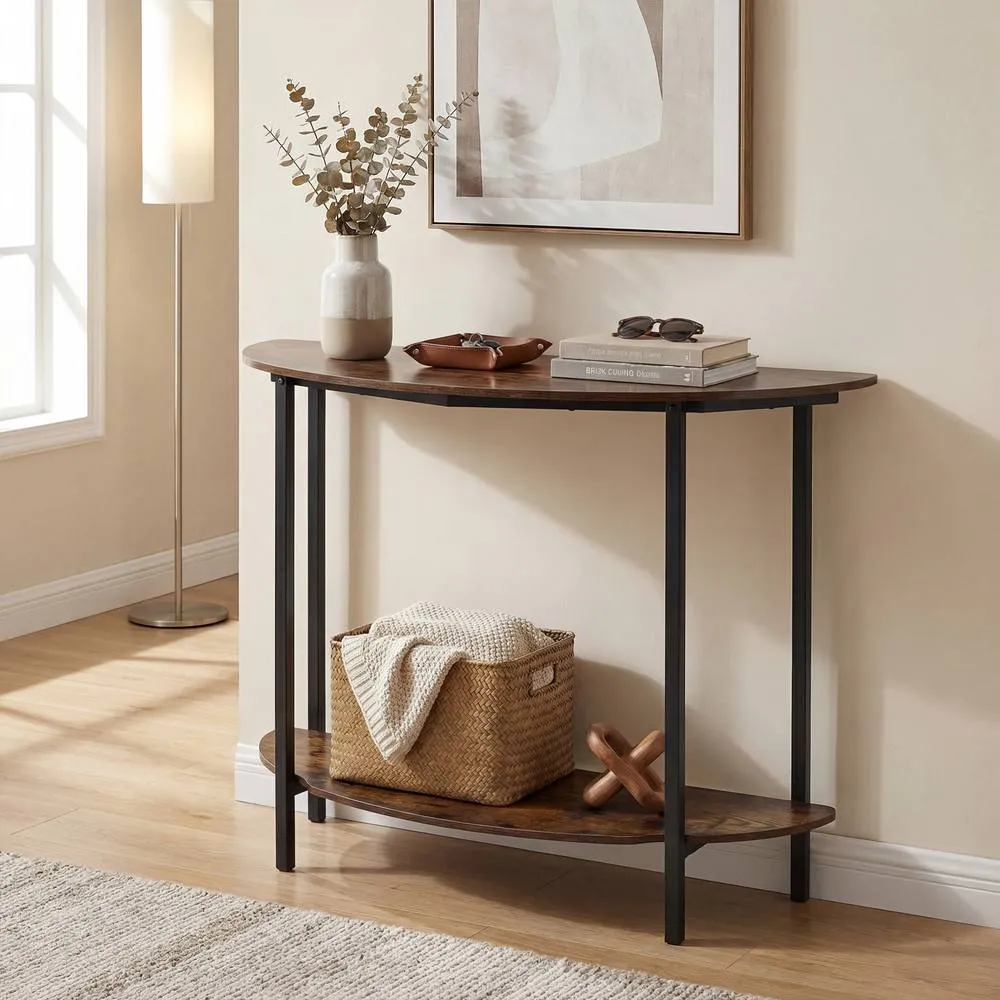Costway Half-moon Console Table, 2-Tier Industrial Sofa Couch Table in Brown 3