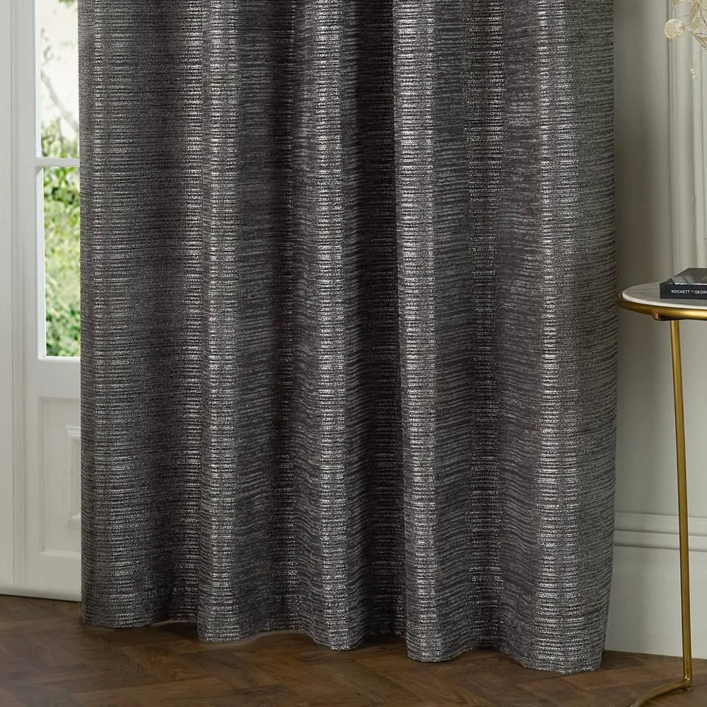 Paoletti Jupiter Chenille Jacquard Eyelet Curtain Pair in Grey 4
