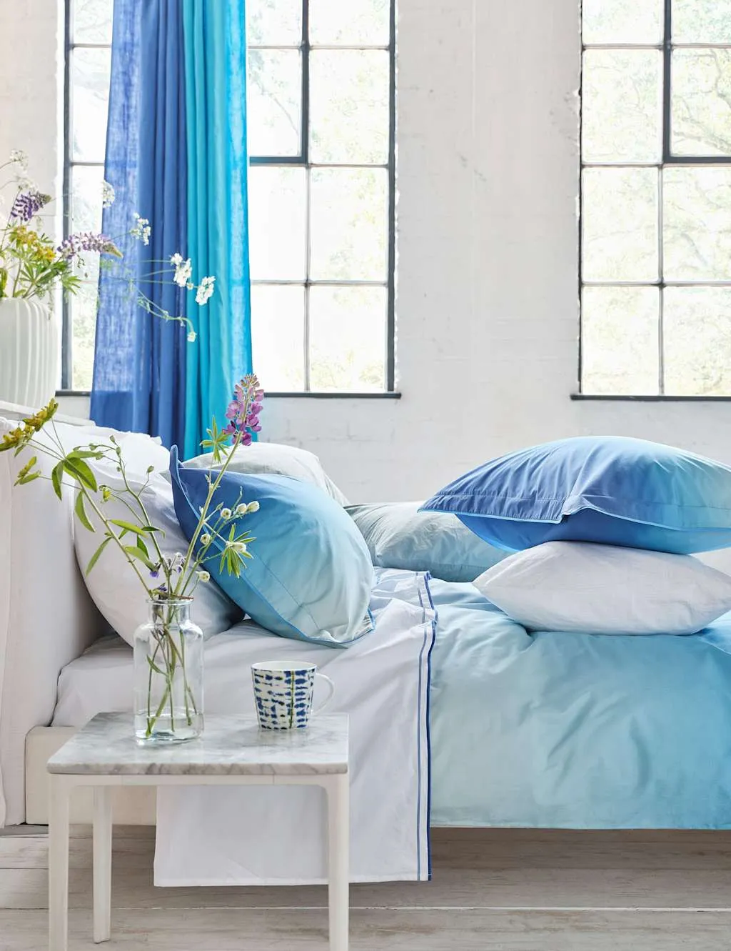 Designers Guild Pure Cotton 400 Thread Count Flat Sheet Blue Mix